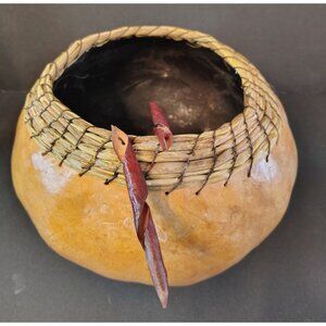 Arlene Zaloznik Round Gourd Basket, Southwest Arizona Art Handmade Basketry